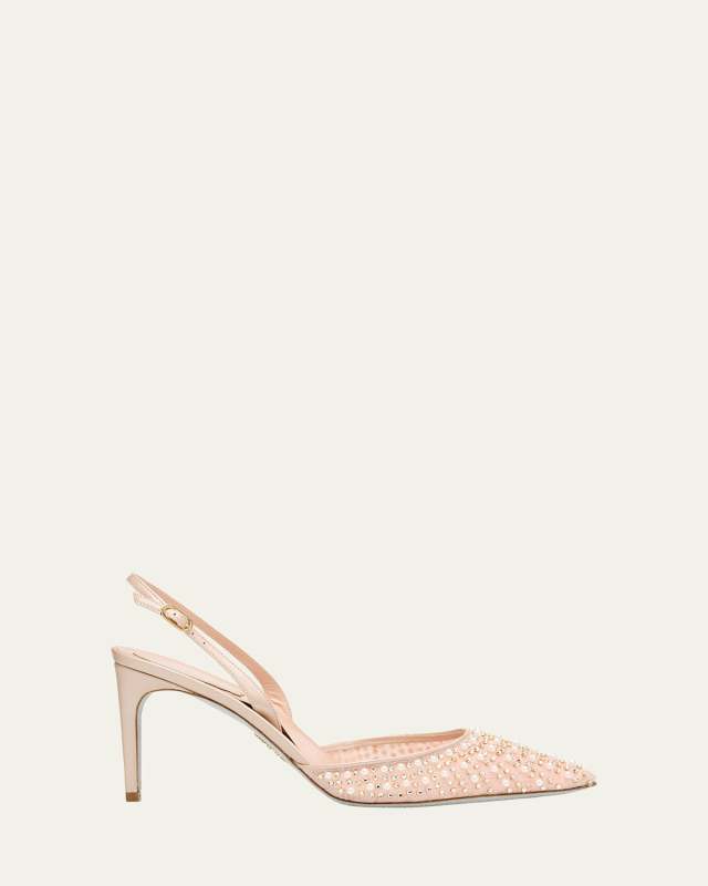 Cinderella Embellished Mesh Slingback Pumps